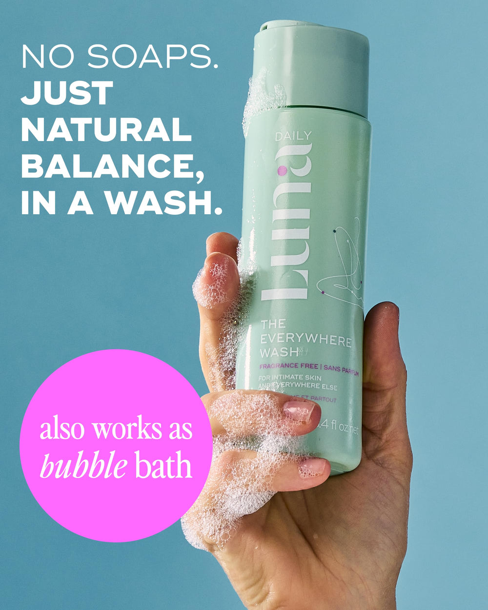 Luna Daily fragrance-free feminine wash hydrates with aloe vera and chamomile.