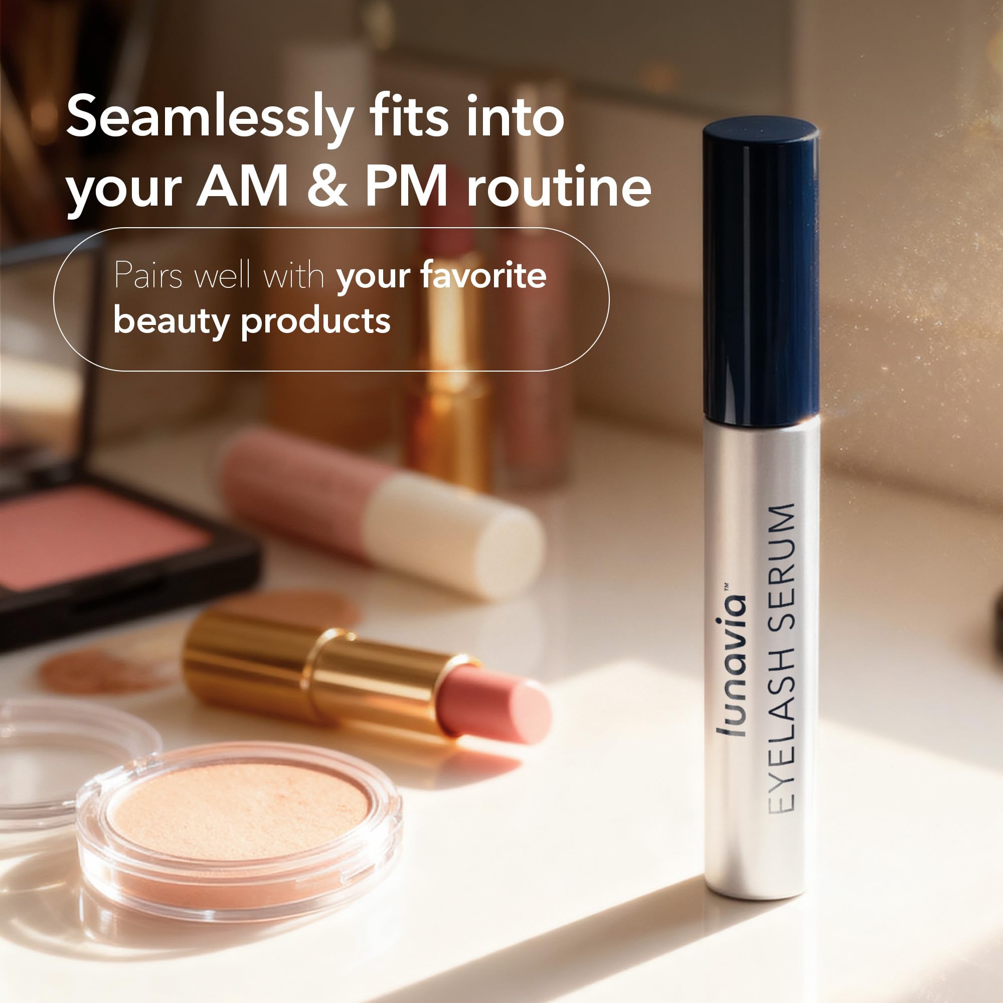 Lunavia Eyelash Serum daily routine step supporting healthier-looking lashes.