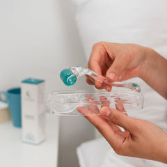 Lunèra derma roller for beard showing ergonomic handle for controlled grooming.