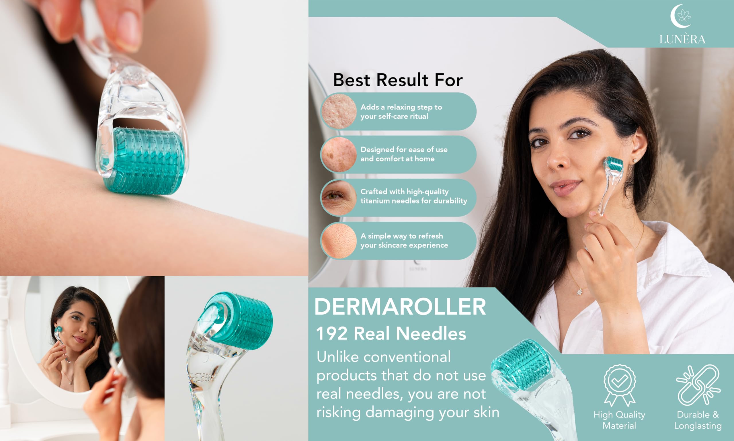 Lunèra derma roller used on body to even texture.