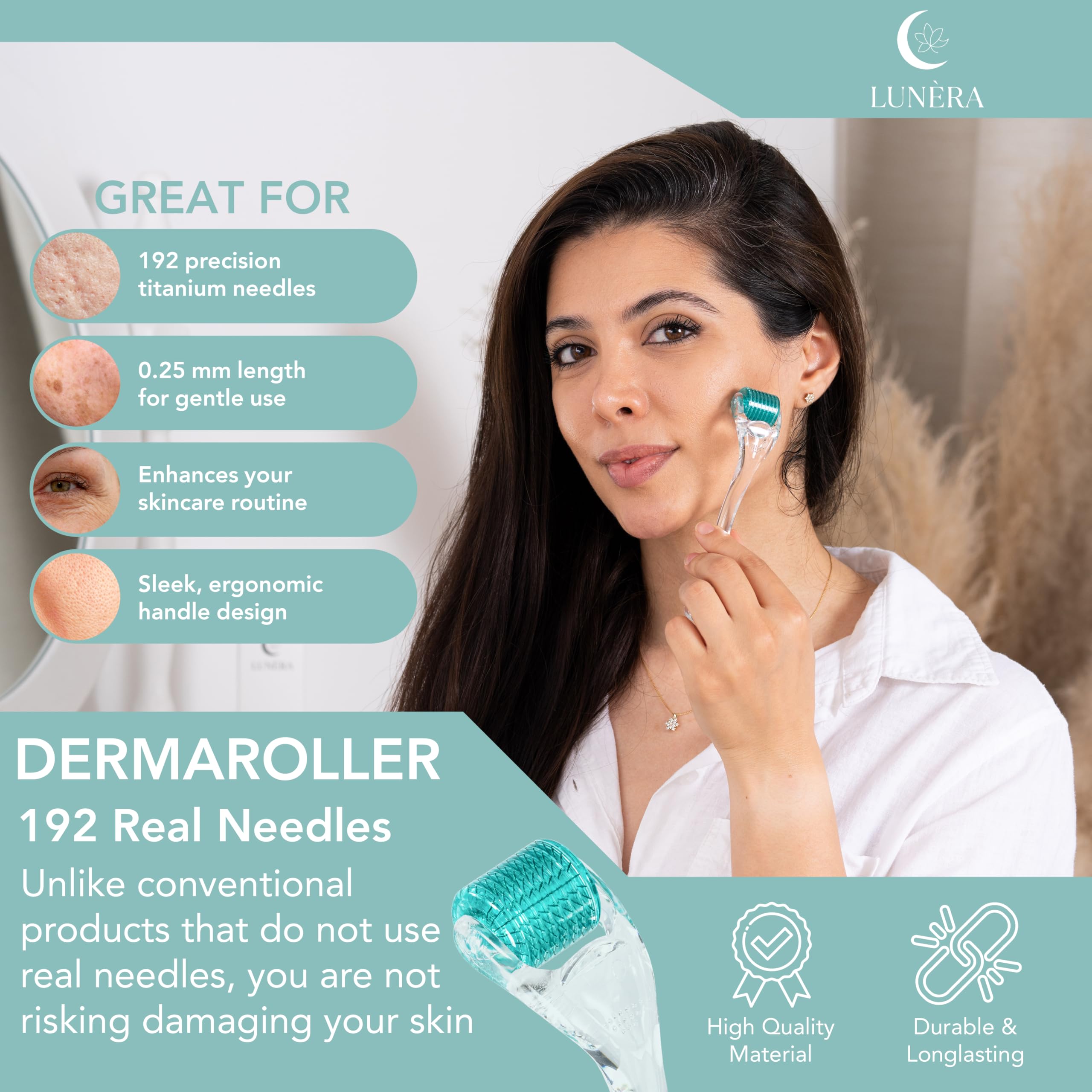 Lunèra derma roller on scalp illustrating broad coverage and product absorption.
