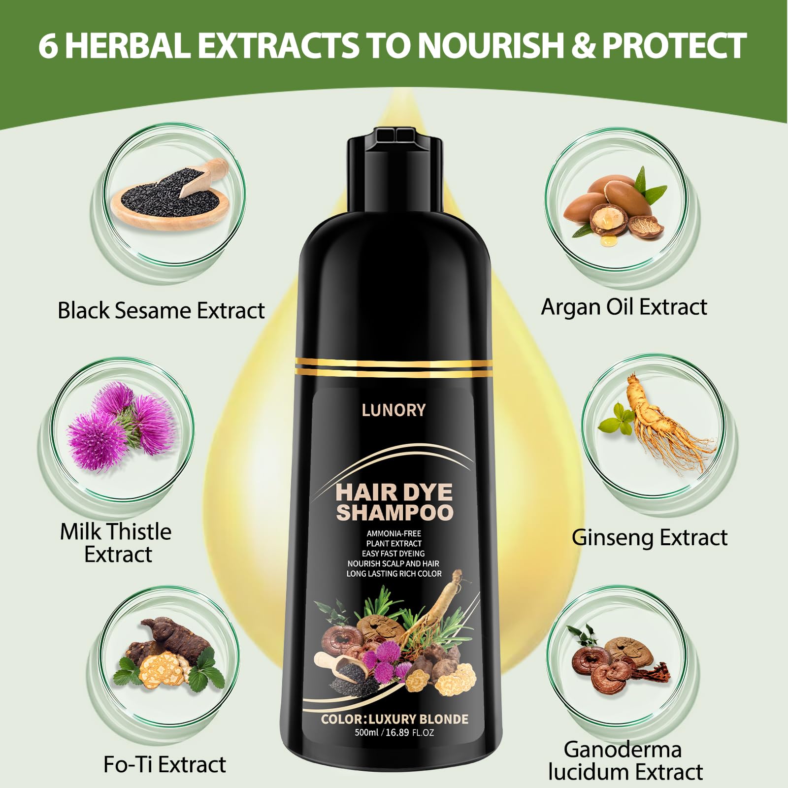 Lunory shampoo being massaged into hair to distribute color and nutrients.