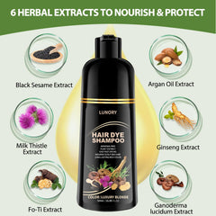 Lunory shampoo being massaged into hair to distribute color and nutrients.
