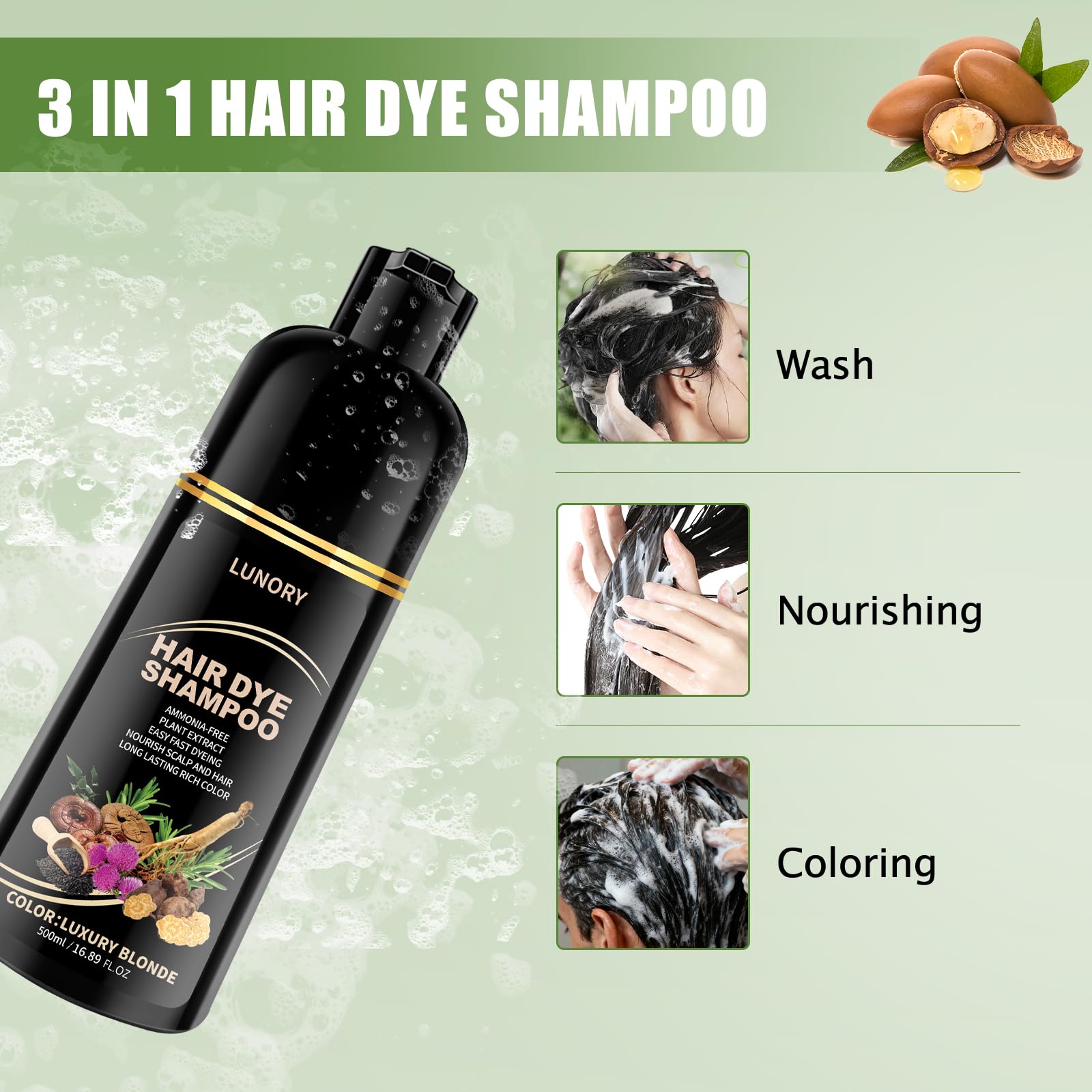 Lunory packaging emphasizes ammonia-free and paraben-free formula.