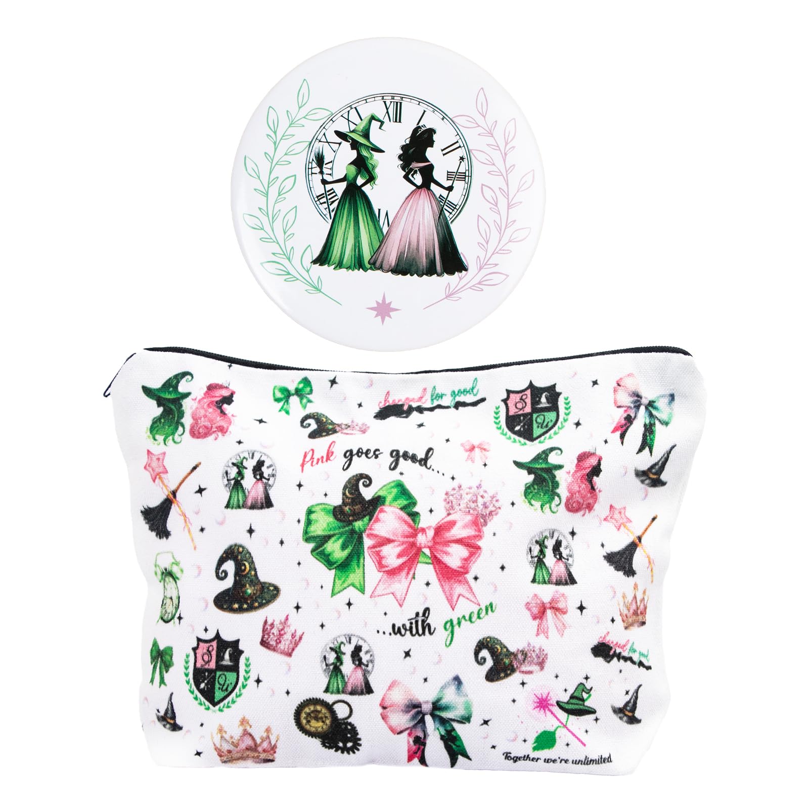 LUOHECAM witch makeup bag with Elphaba and Glinda art for organized travel cosmetics
