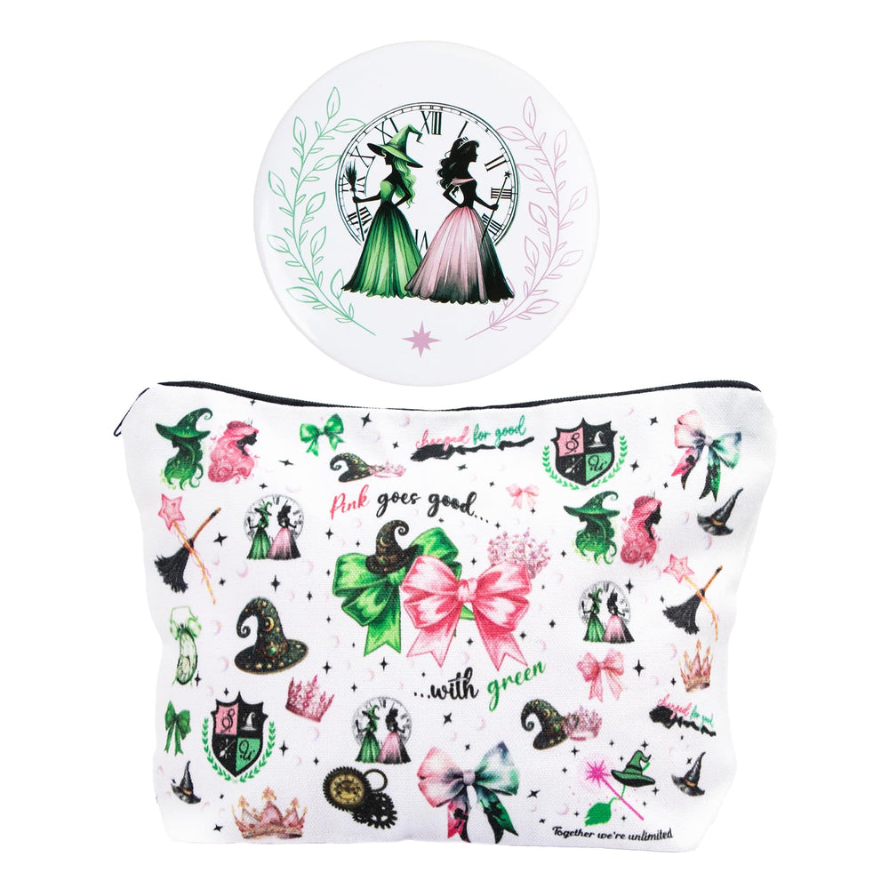 LUOHECAM witch makeup bag with Elphaba and Glinda art for organized travel cosmetics