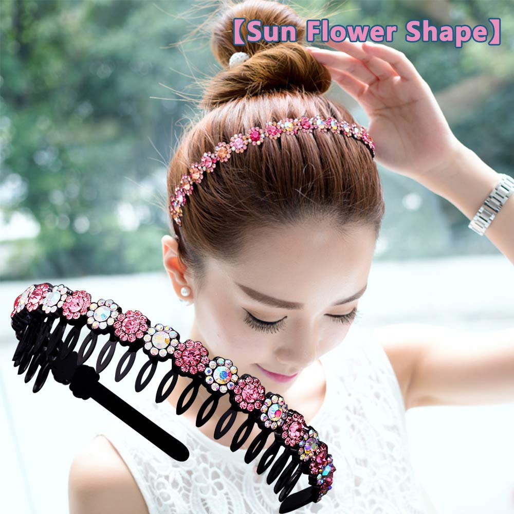 LUOLIPEYA five-petal rhinestone teeth comb pink-white neat hair