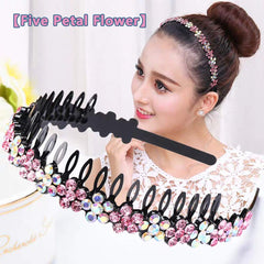LUOLIPEYA sunflower rhinestone teeth comb headband pink-fuchsia shimmer