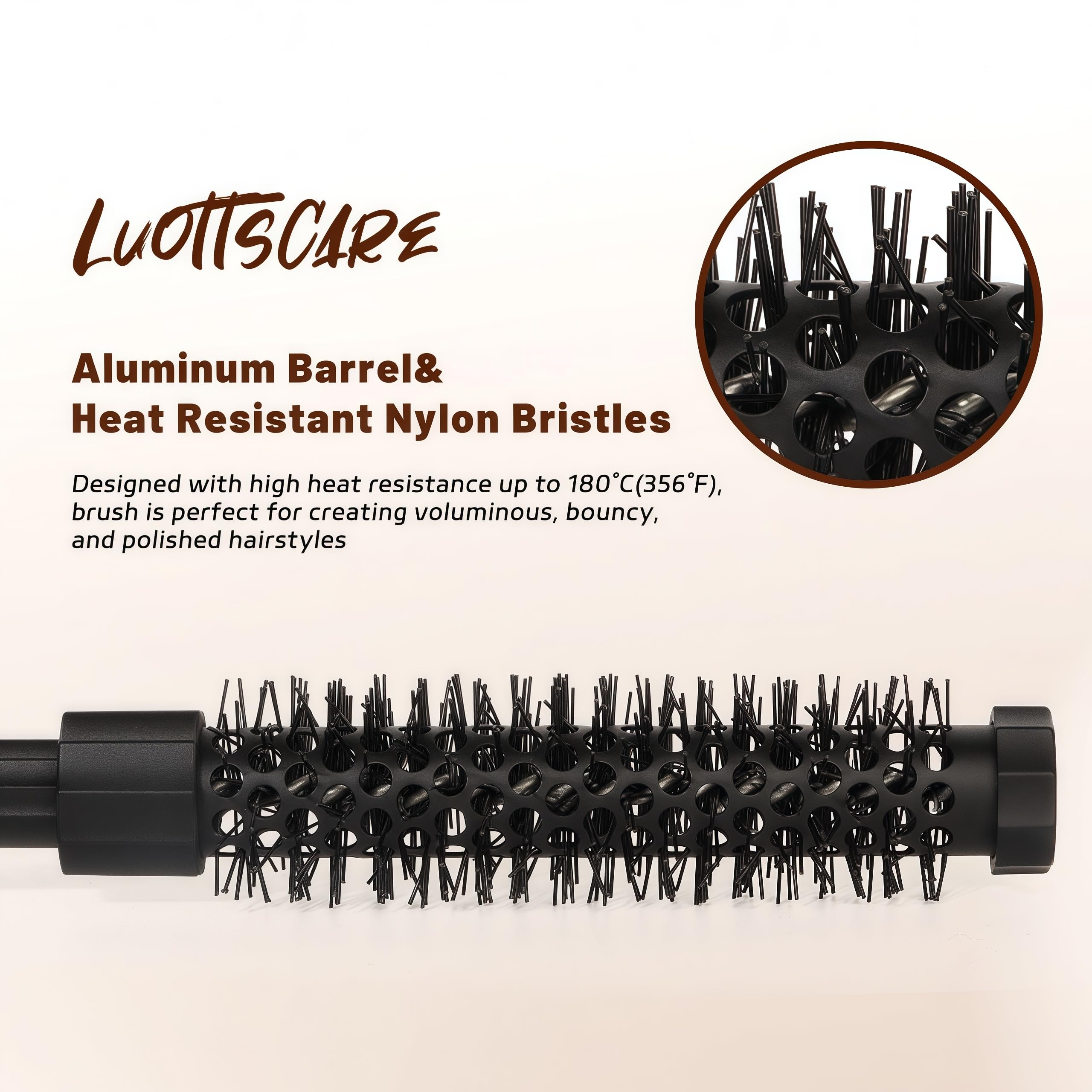 LuottsCare root-volume brush demonstrates crown lift for added body