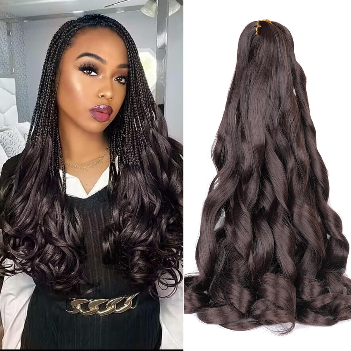 Luoyudu French Curly Braiding Hair 24in, soft-silky fiber for natural-looking crochet styles.
