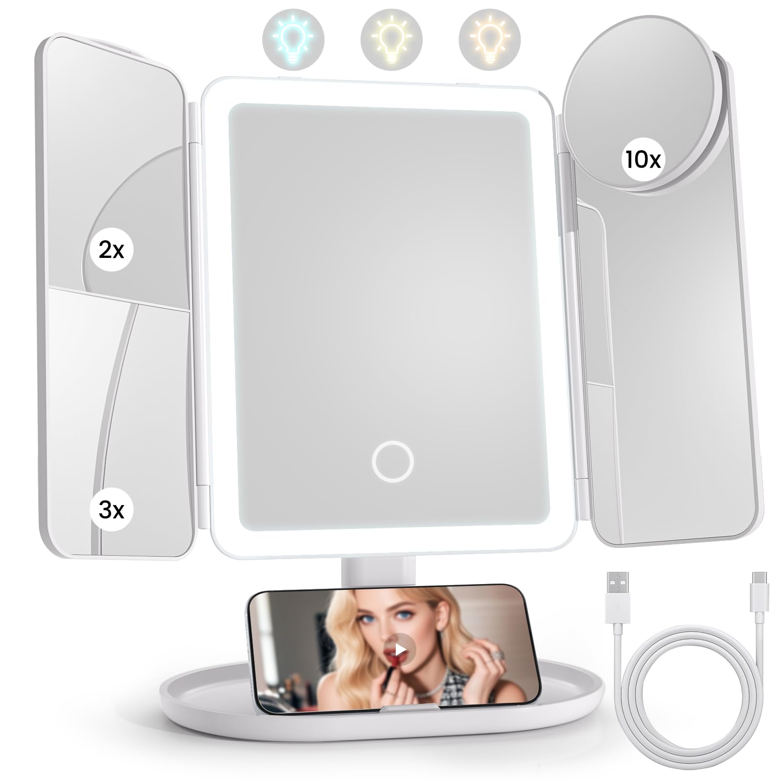 Lupow makeup mirror with 3 lighting modes delivers makeup-ready clarity for daily routines.