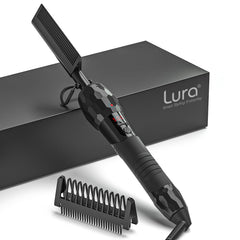 LURA hot comb with digital display shows precise heat control for safe styling.