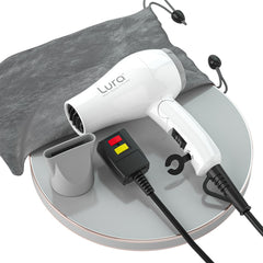 LURA Foldable Travel Hair Dryer Mini folded for ultra-compact portability on business trips.