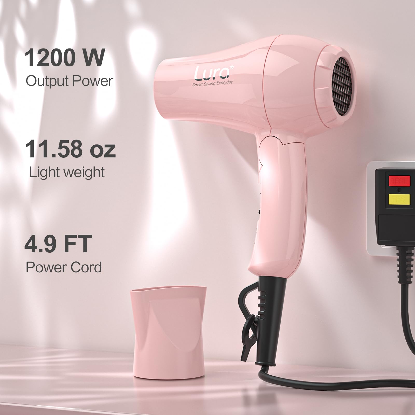 LURA foldable travel hair dryer mini pink storage bag keeps accessories organized