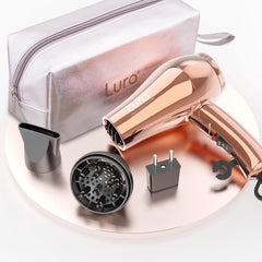 LURA mini travel hair dryer folding-handle shows ultra-portable design for on-the-go styling.