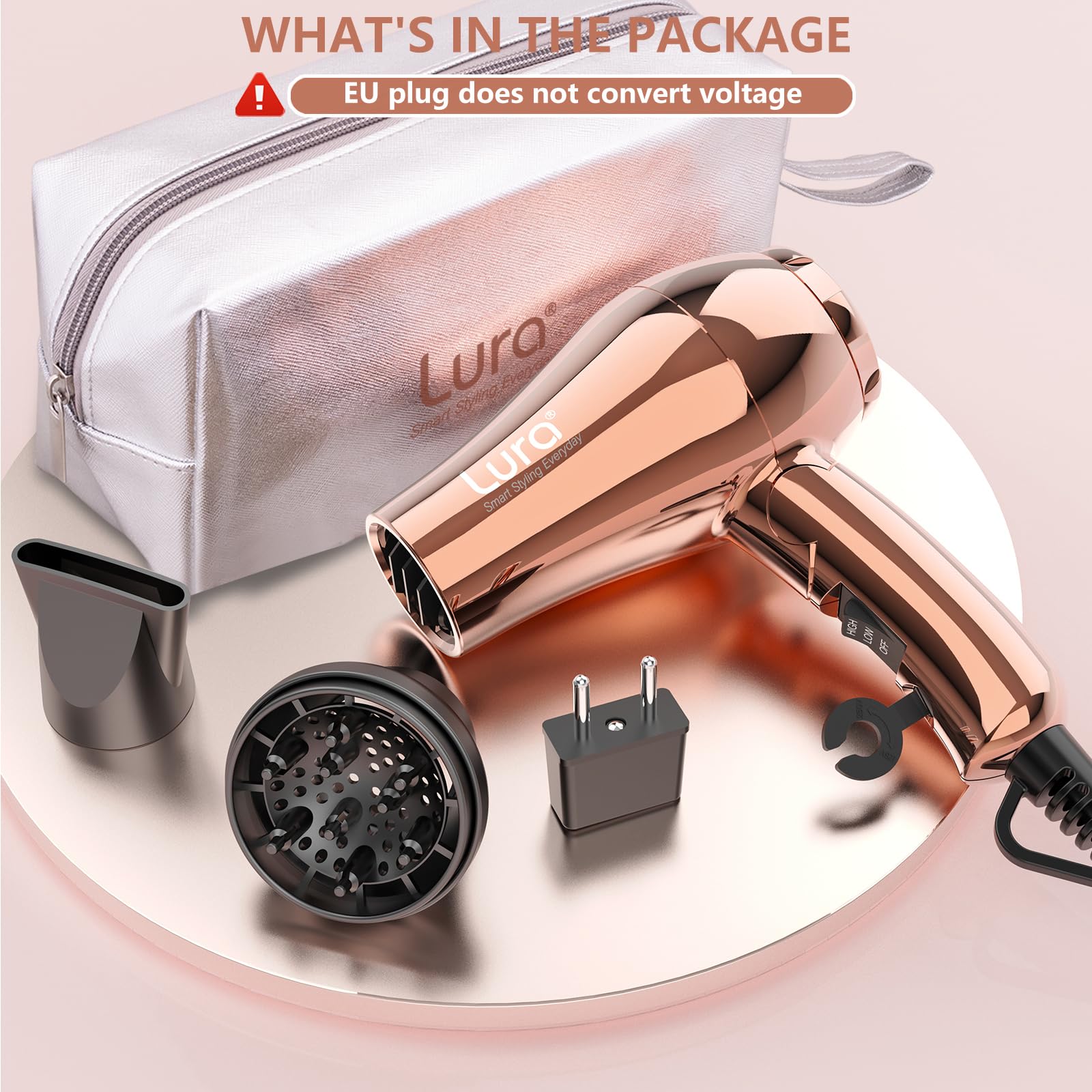 LURA mini travel hair dryer travel-storage-bag keeps accessories neatly organized.