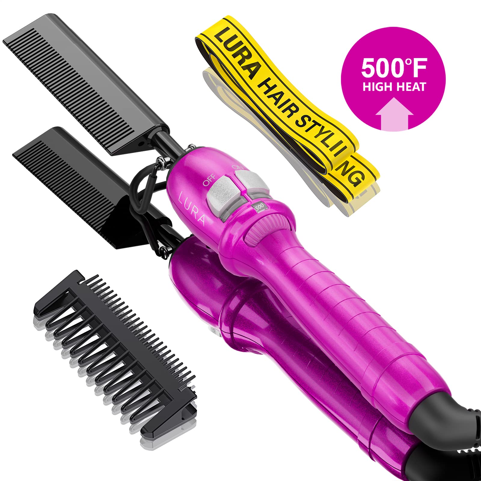LURA pink hot comb auto shut-off ensures peace of mind during long sessions