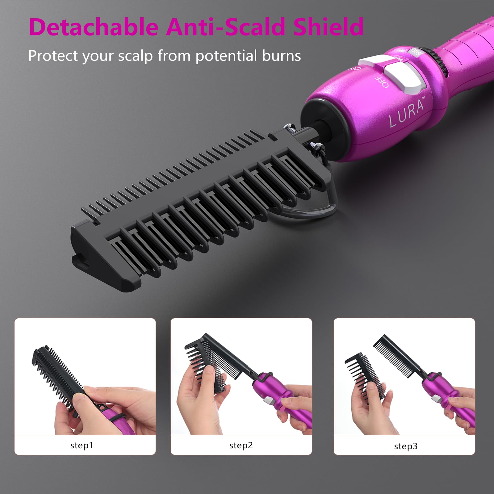LURA pink hot comb dual voltage enables international travel styling ease