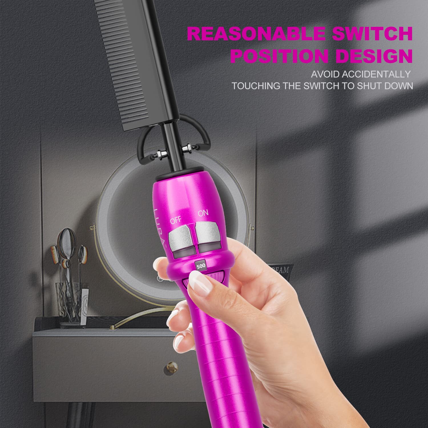 LURA pink hot comb tooth design highlights optimized spacing for smoother, frizz-reducing straightening