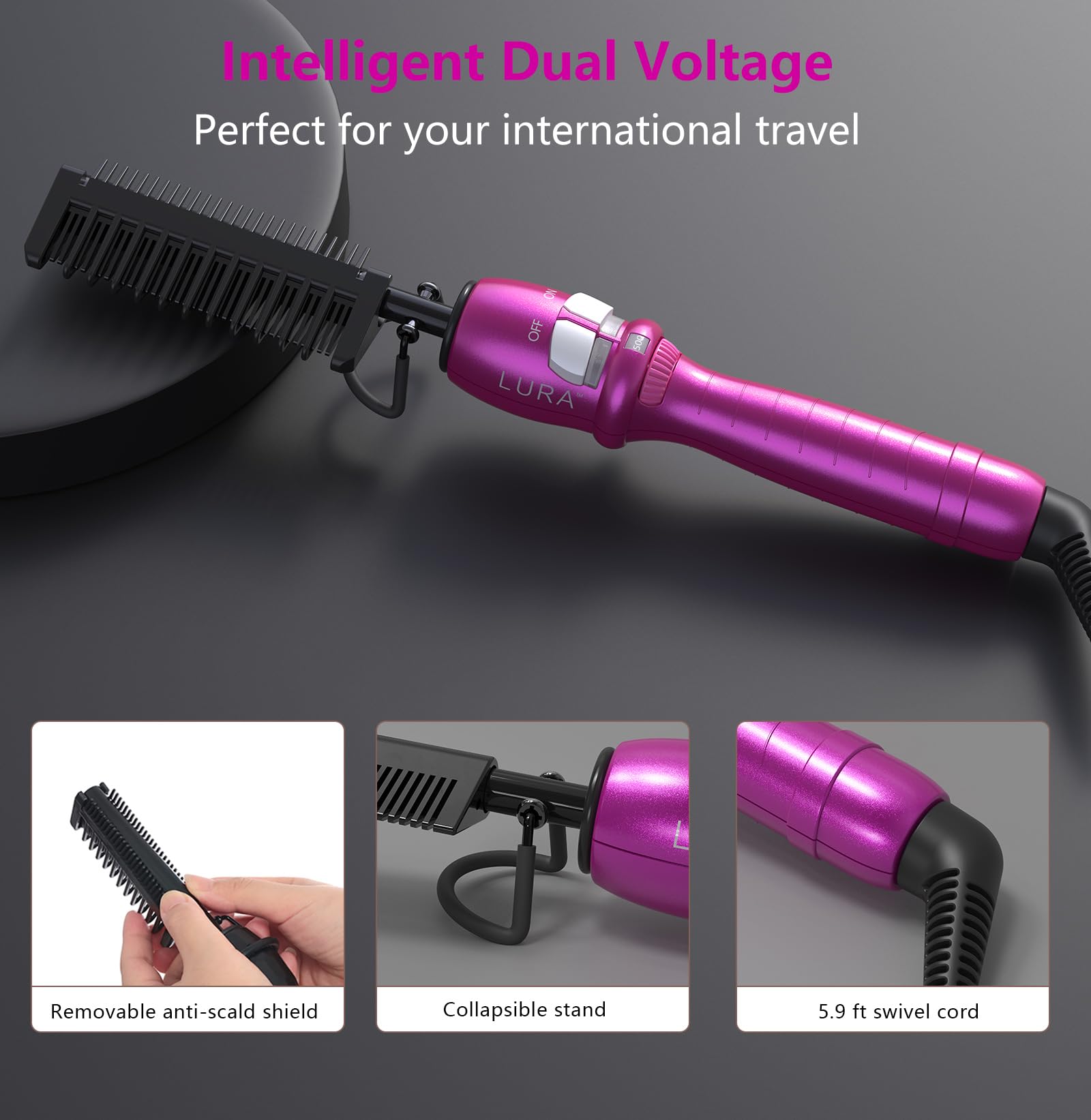 LURA pink hot comb used for wigs, providing even flatness and root-to-tip sleekness