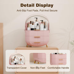 Lurcns makeup organizer features a golden handle for stylish, stable daily use.