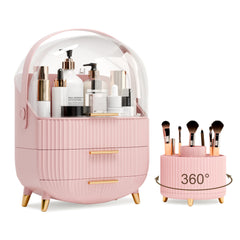 Lurcns makeup organizer with lid and drawers keeps vanity items neatly arranged for daily use.