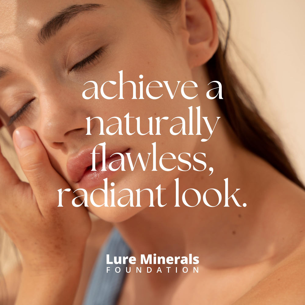 Lure Minerals brush application scene shows buildable coverage.