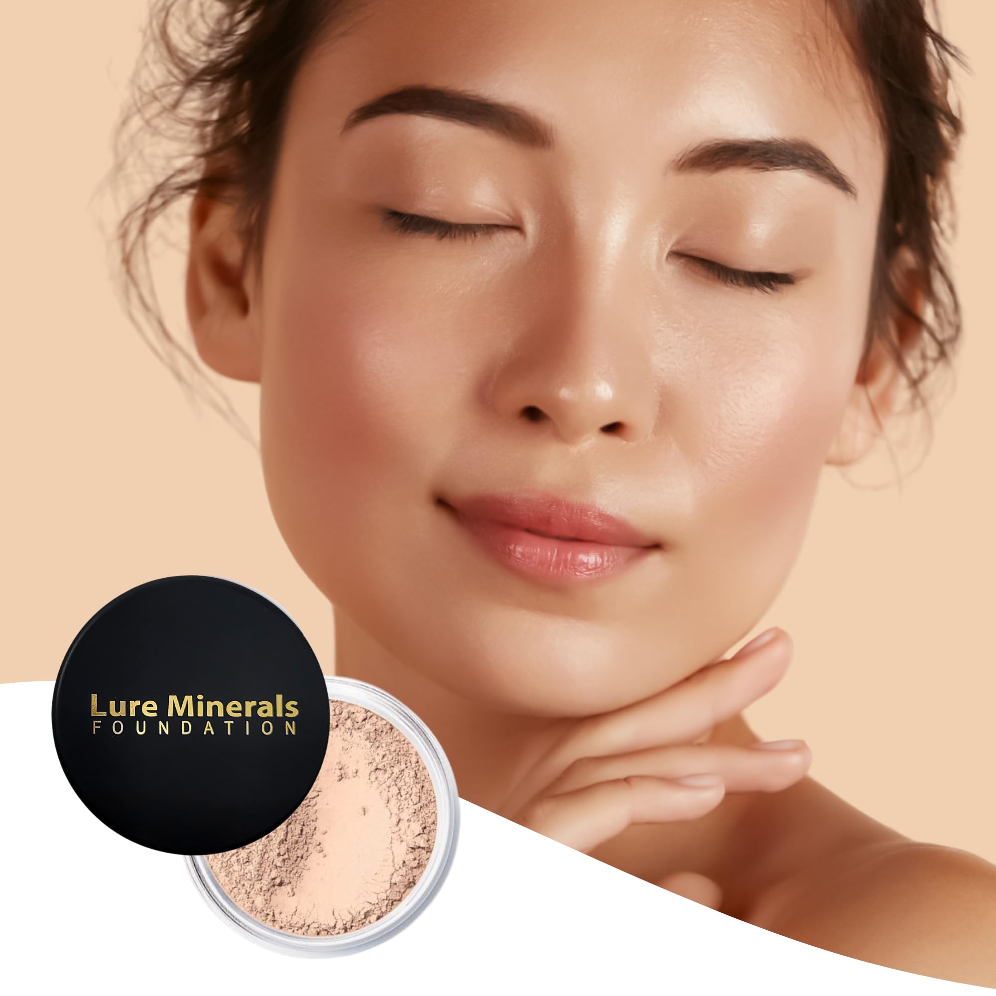 Lure Minerals packaging highlights zinc oxide sunscreen feature on label.