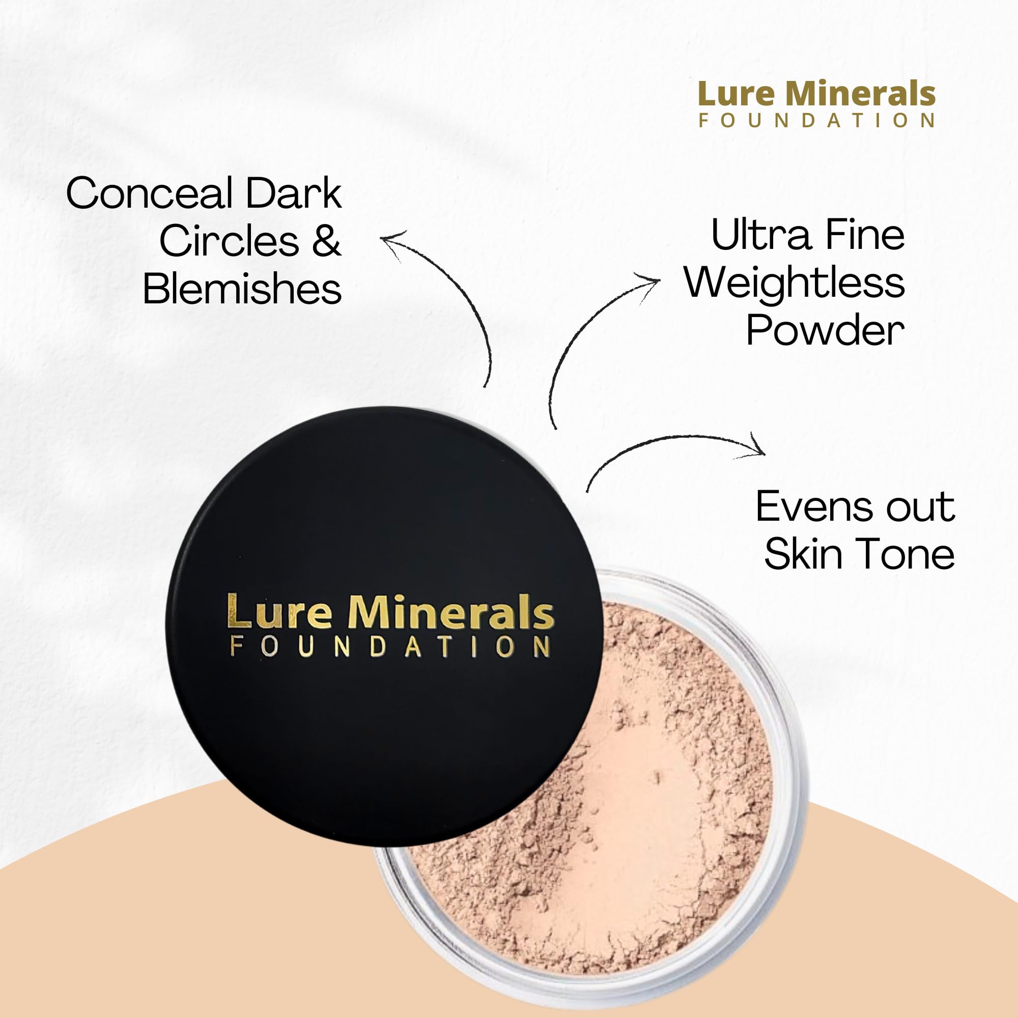 Lure Minerals skin swatch reveals natural radiance and even tone.