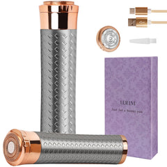 Lurini facial hair remover in silver for painless, portable facial grooming.