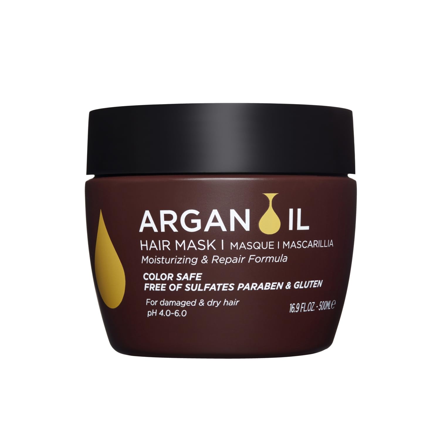 L Luseta Argan Oil Hair Mask bottle for damaged hair, deep conditioning.