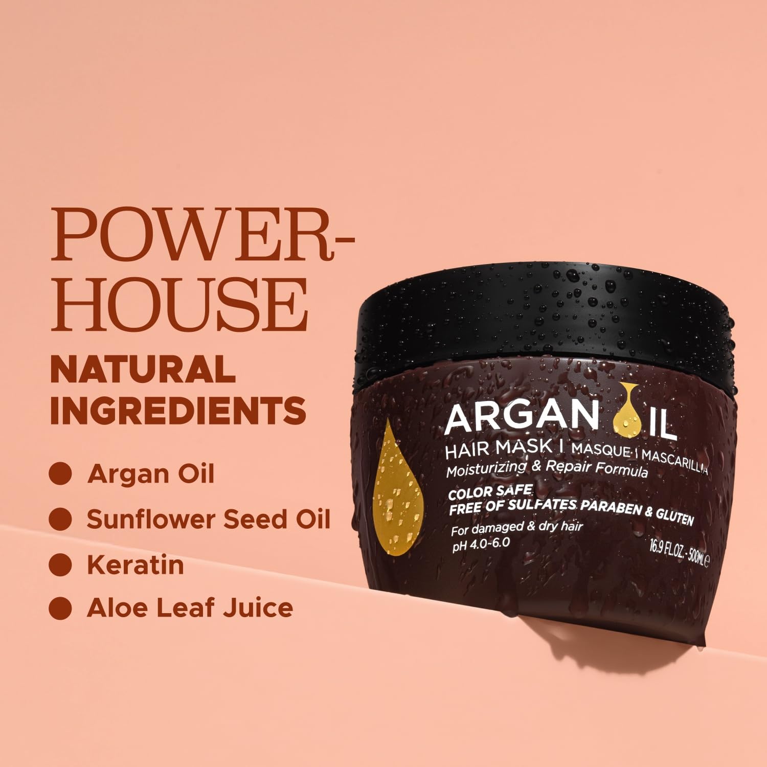 L Luseta Argan Oil Hair Mask hands applying to damp hair.