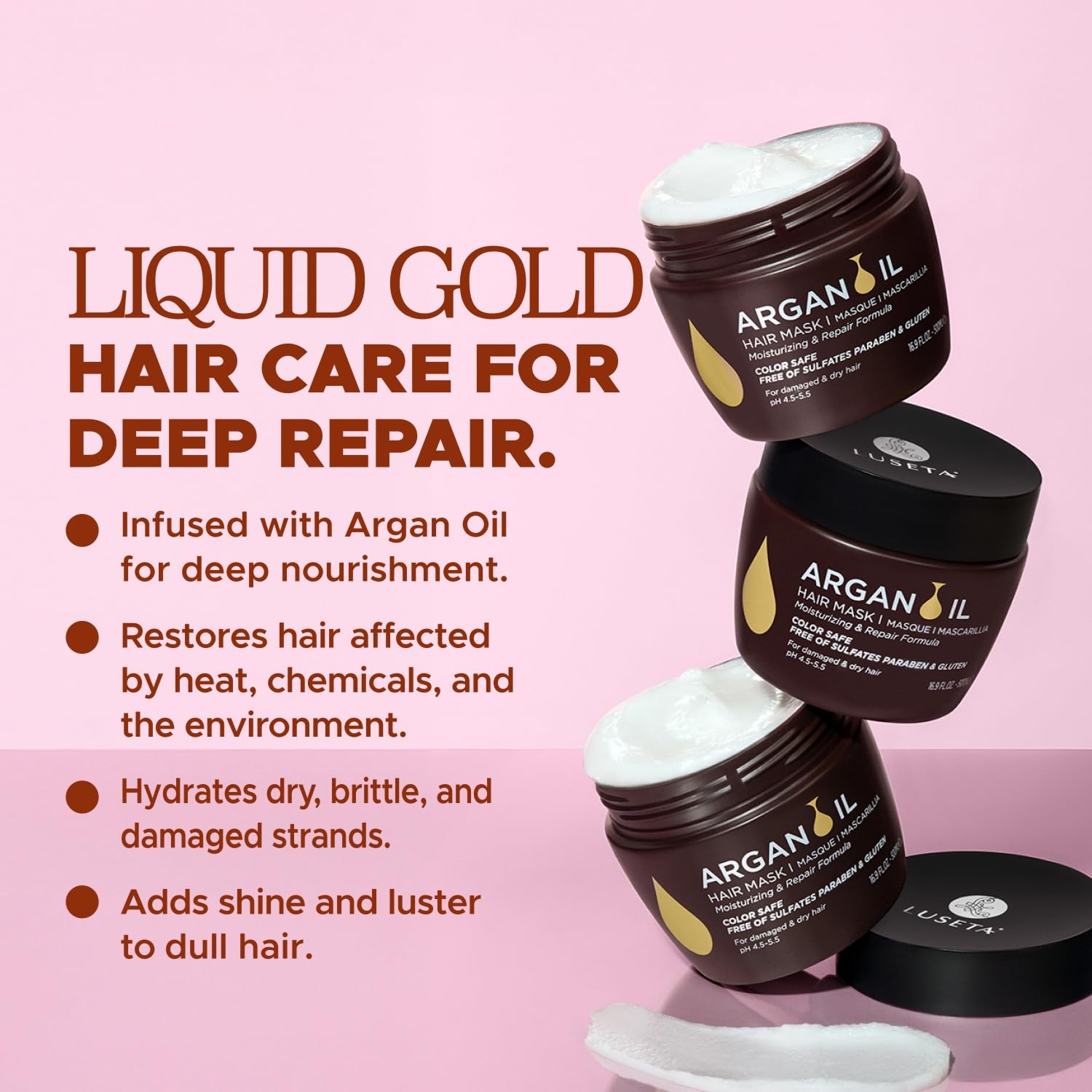 Luseta Argan Oil Hair Mask being applied to damp hair for nourishment
