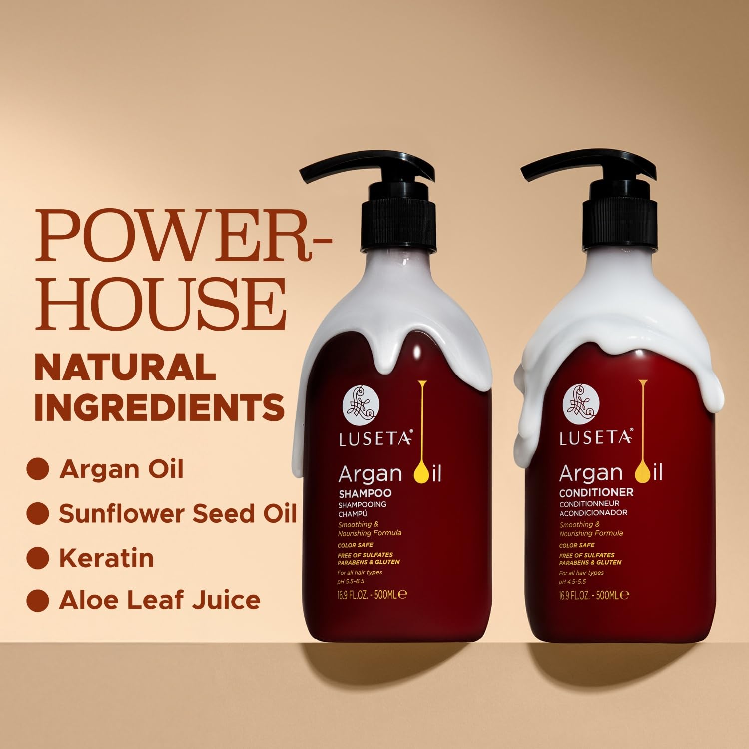 Luseta Argan Oil set packaging view emphasizing complete care for shiny, manageable hair.
