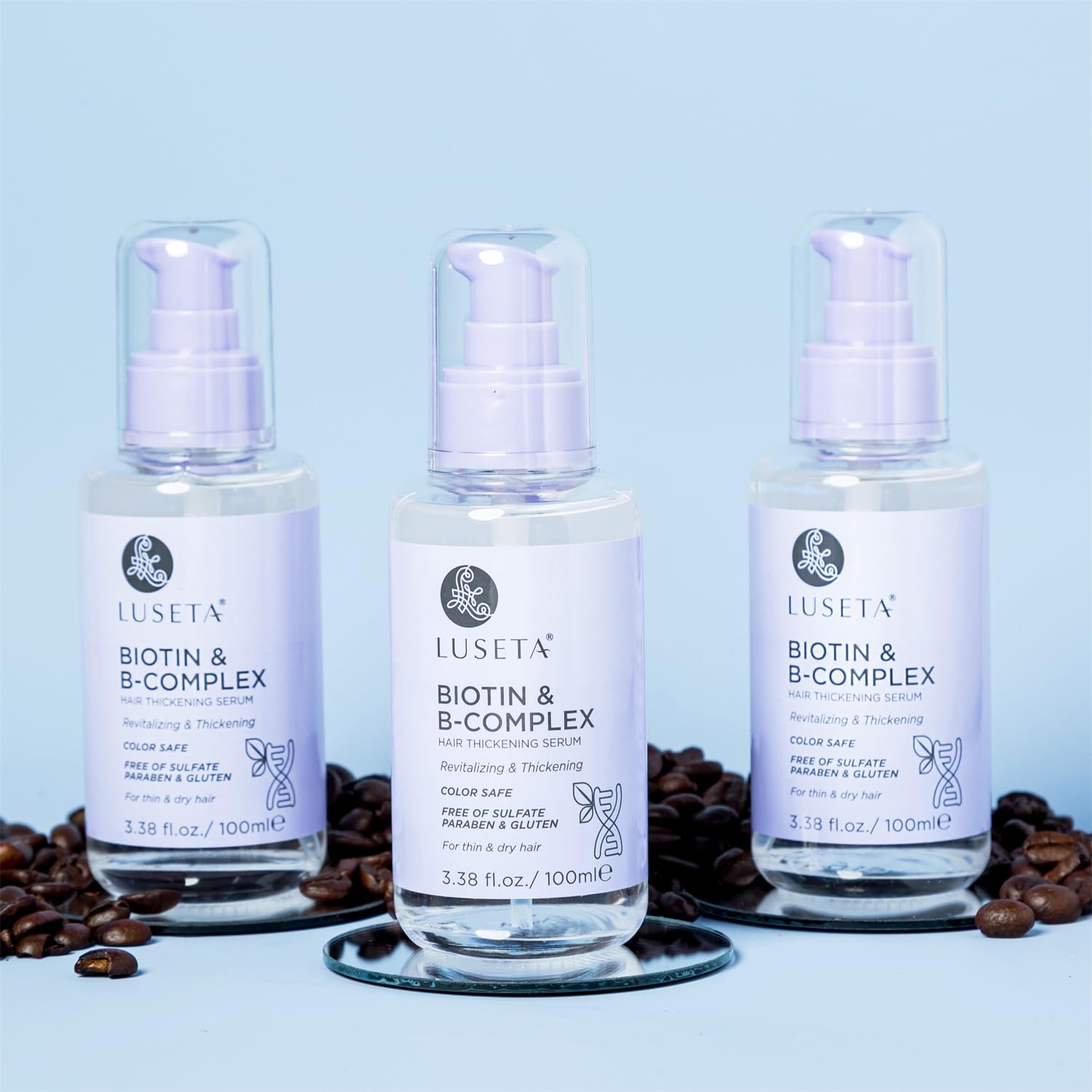 L LUSETA Biotin B-Complex Hair Oil box and logo display.