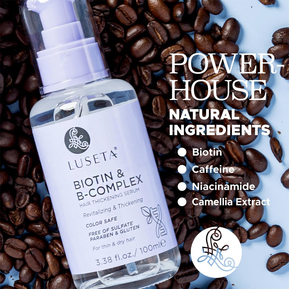 L LUSETA Biotin B-Complex Hair Oil closeup on scalp with hydration.