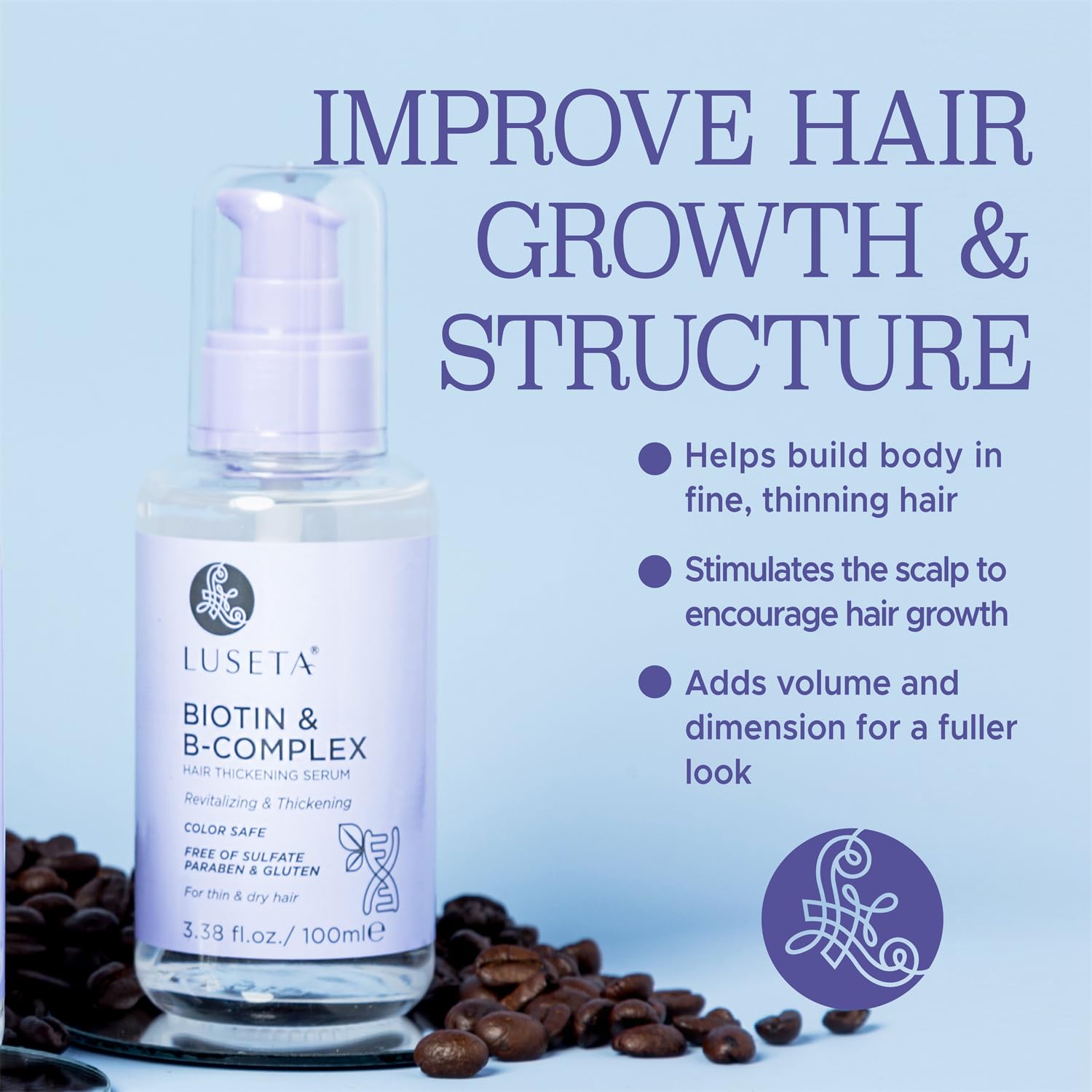Luseta Biotin B-Complex Hair Oil shine-focused image reflects healthier-looking, glossy strands
