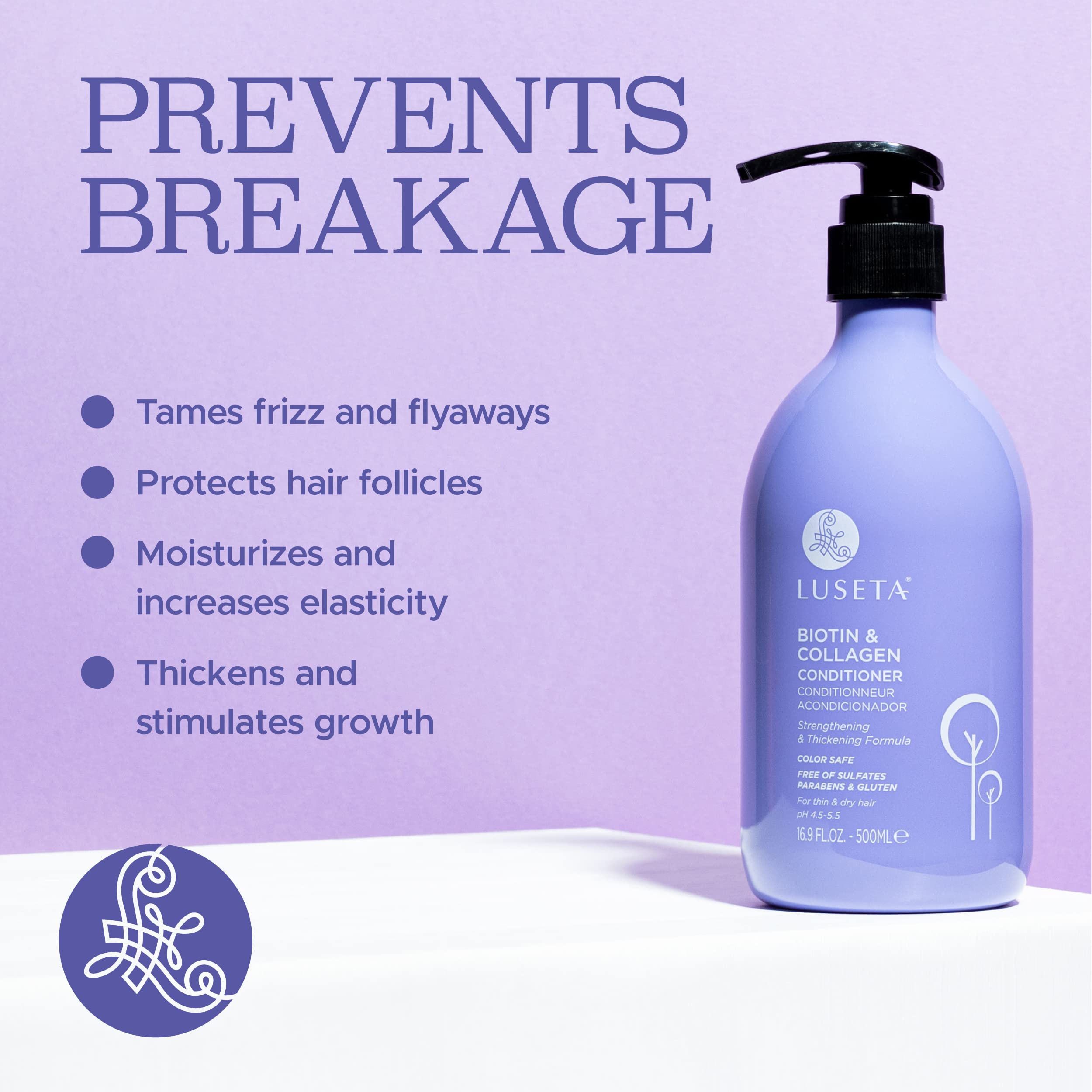 L LUSETA conditioner label closeup highlights vitamins for hair health.
