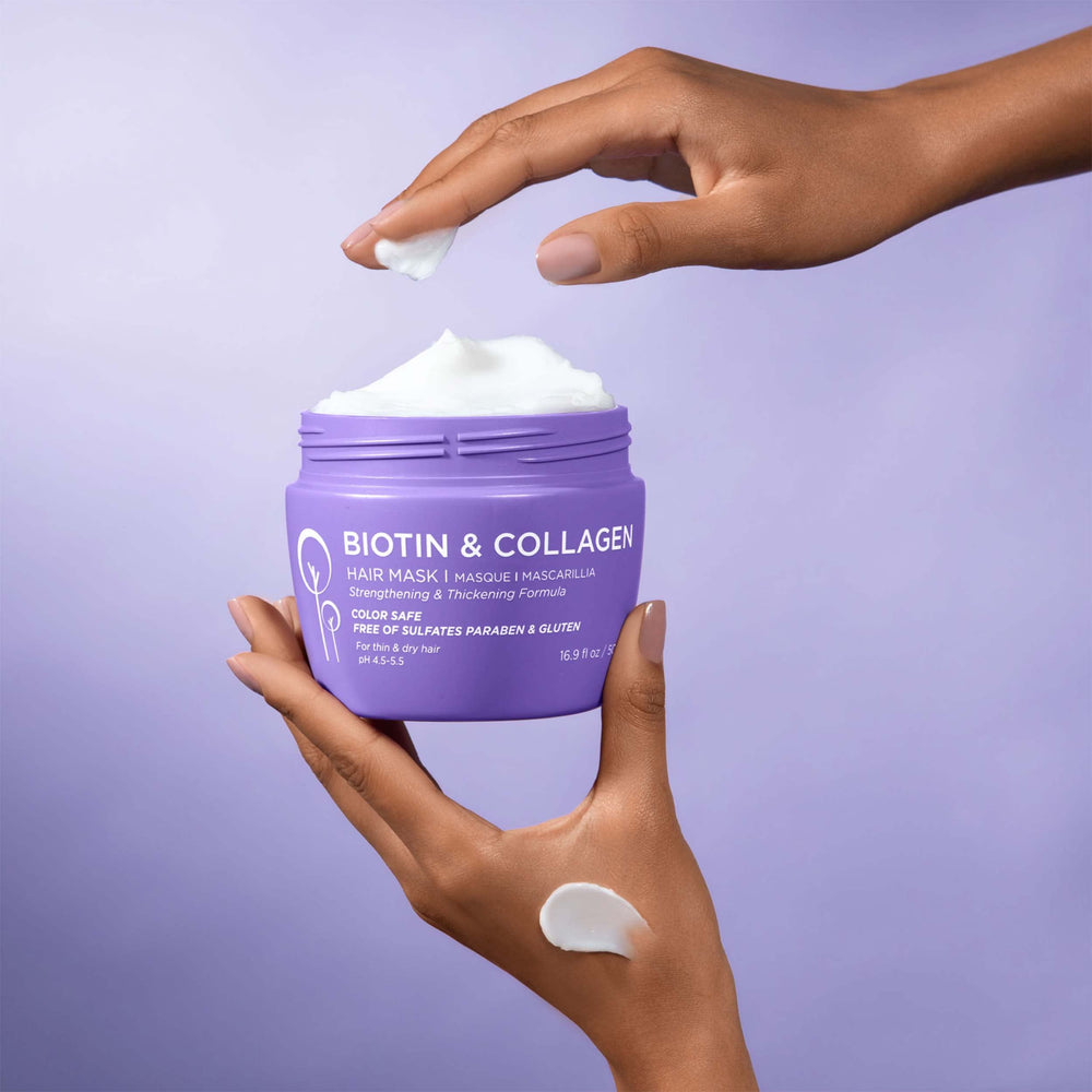 Luseta Biotin Collagen Hair Mask application on damp hair enhances conditioning.