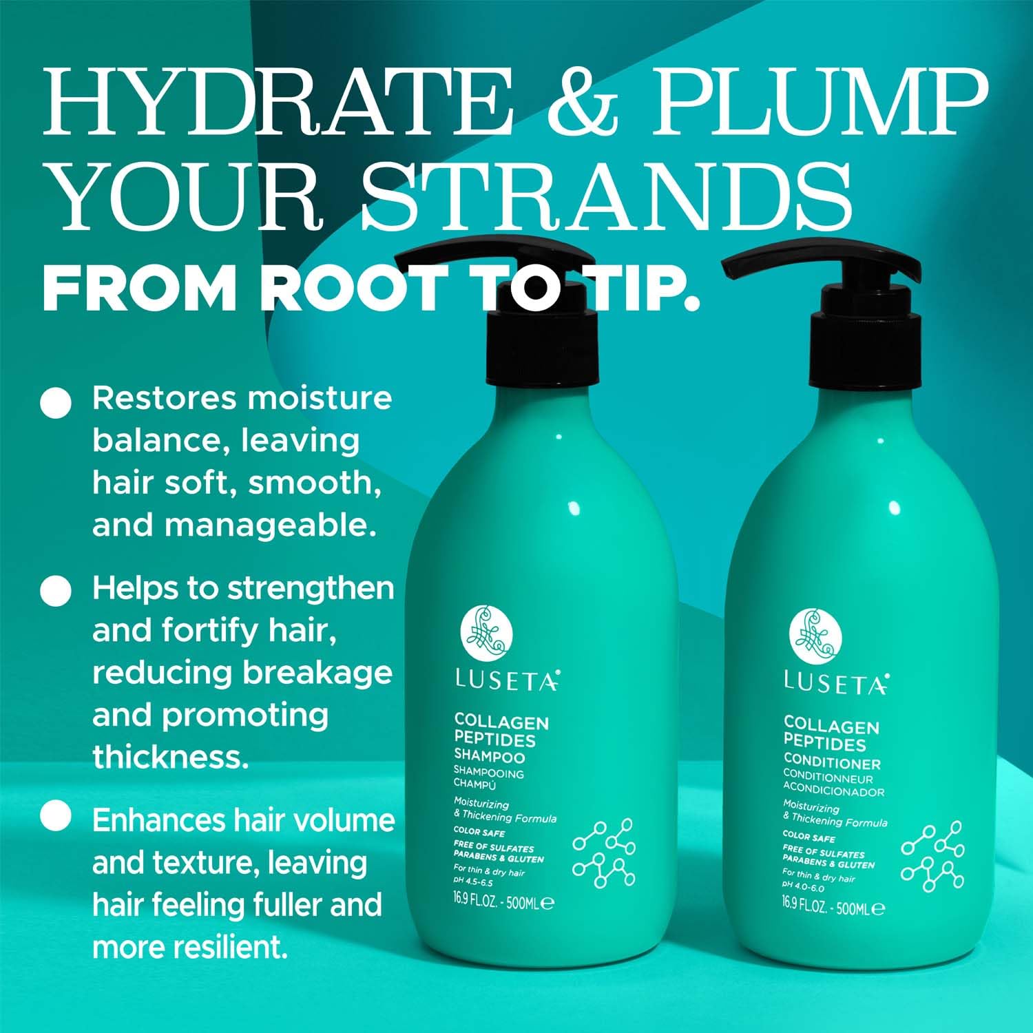 L Luseta biotin and copper peptide ingredients closeup emphasize breakage reduction potential.