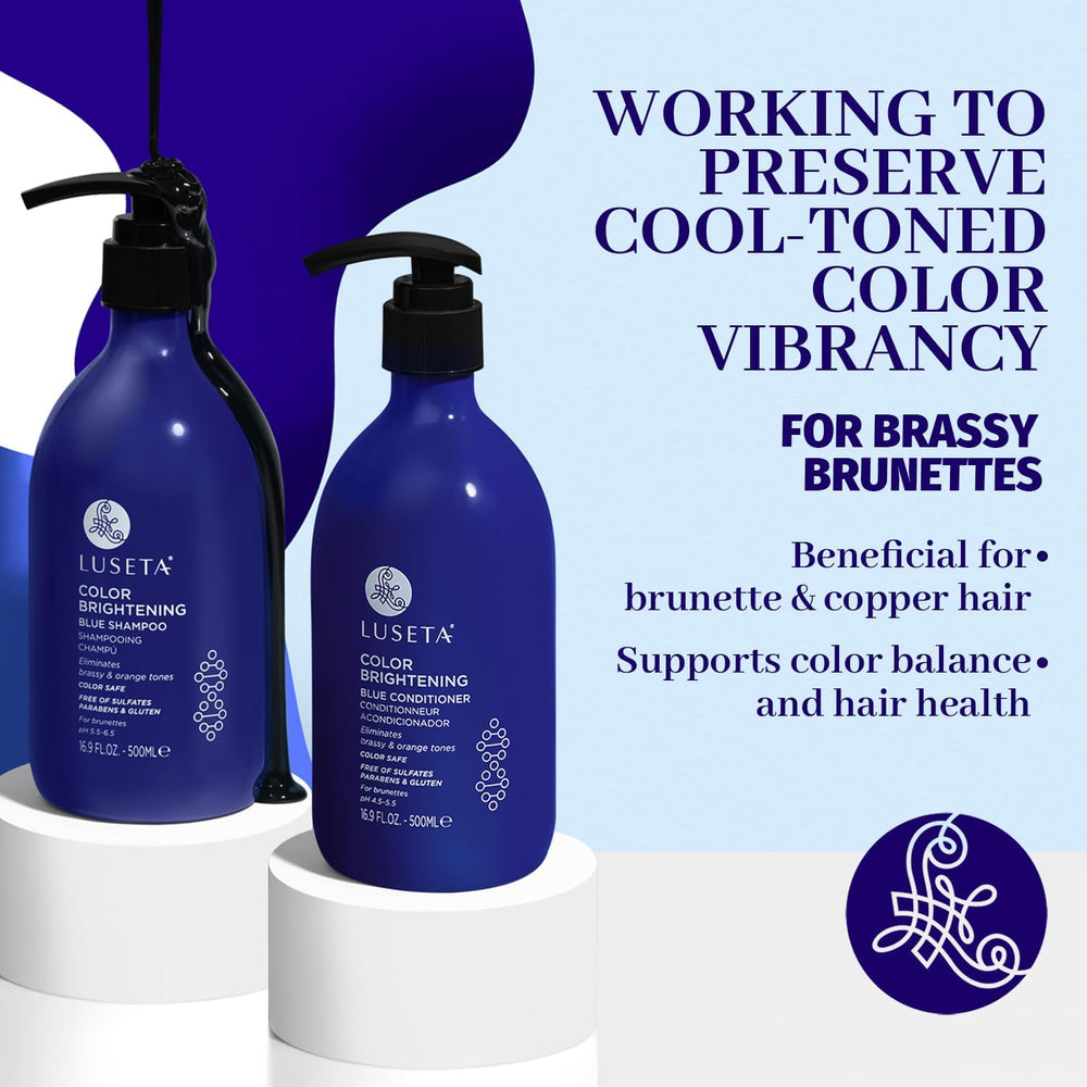 L LUSETA Blue Shampoo brassy hair pour demonstrates easy application and quick toning.