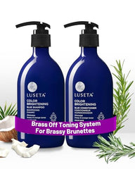 Luseta blue shampoo pour tones brassy hair toward cooler brunette hues.