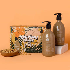 Packaging shot shows sulfate-free, color-safe care from L Luseta castor oil duo.