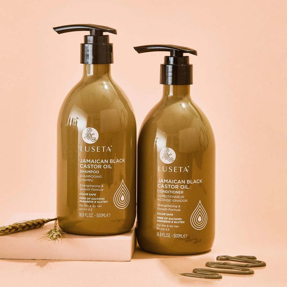 Thin, dry hair before and after Luseta castor oil set.