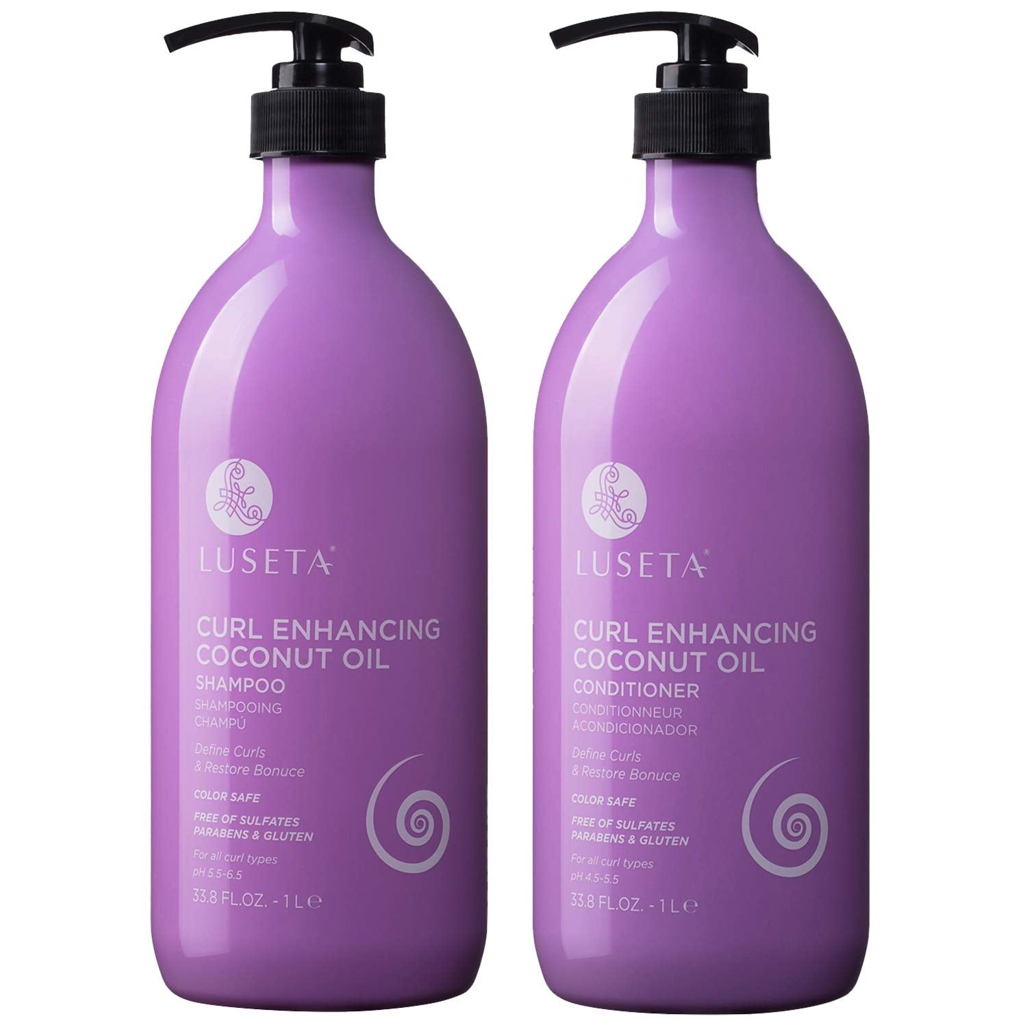 Luseta curly hair shampoo bottle—curl definition with coconut oil for bounce and moisture.