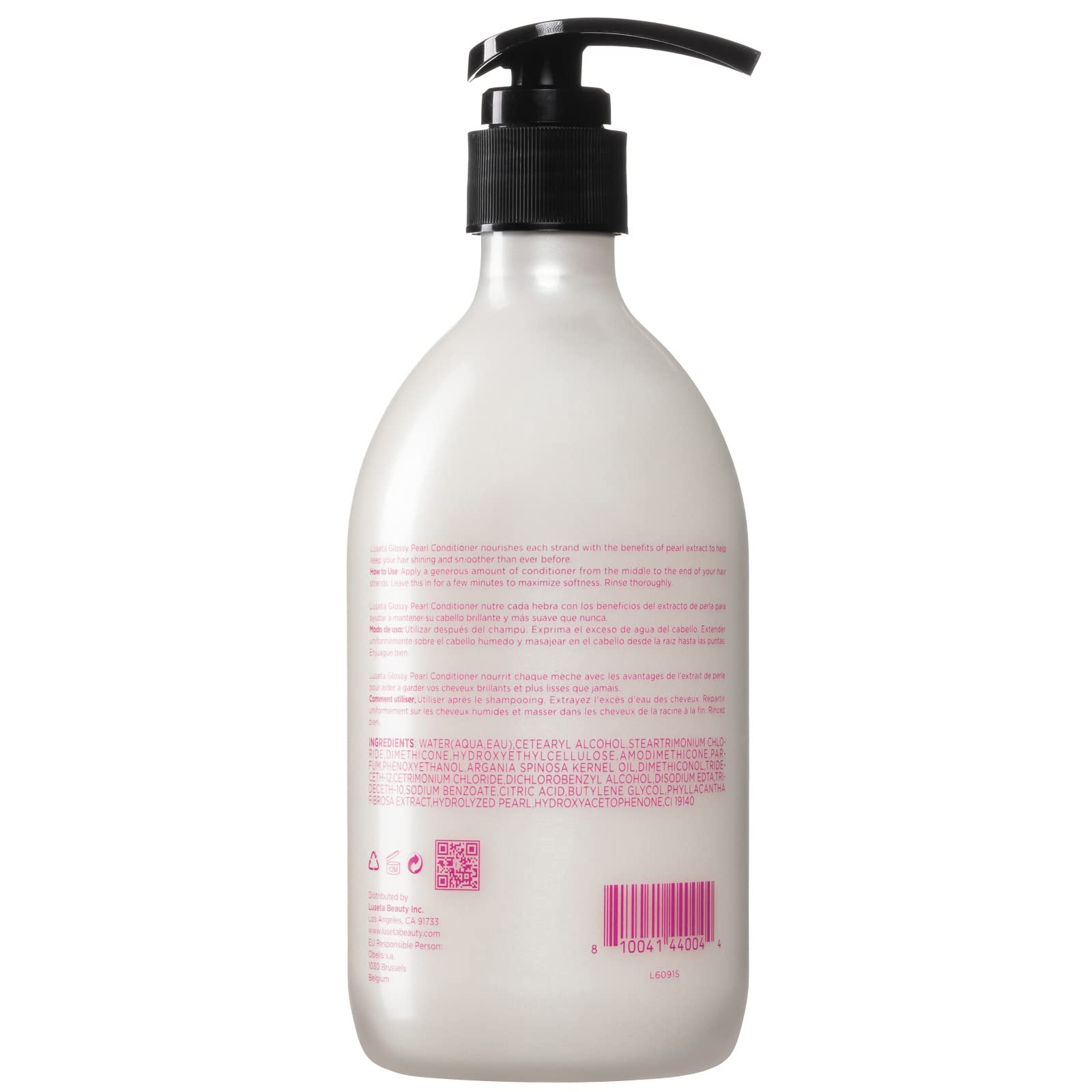 Luseta Glossy Pearl Conditioner bottle pour demonstrates convenient leak-proof design.