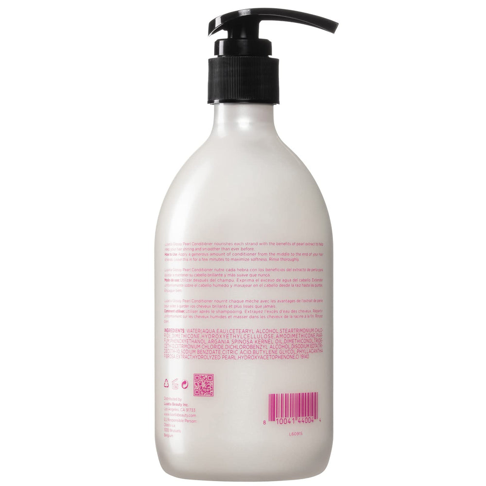 Luseta Glossy Pearl Conditioner bottle pour demonstrates convenient leak-proof design.