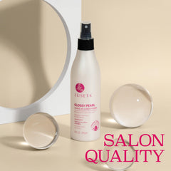 L Luseta Glossy Pearl Leave-In glides through damp hair for shine.
