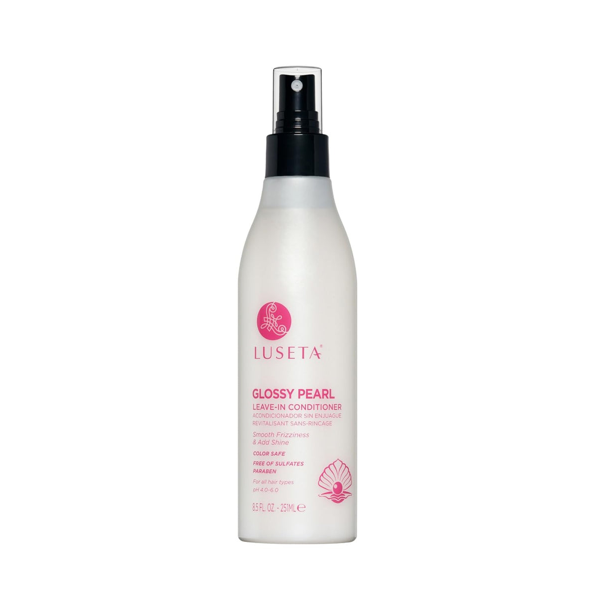 L Luseta Glossy Pearl Leave-In Conditioner bottle promises hydration.