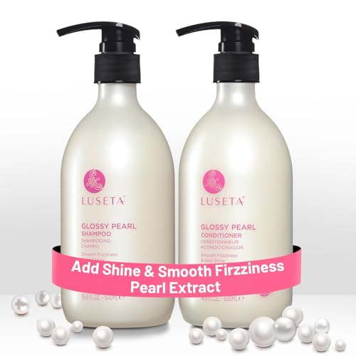 Luseta glossy pearl shampoo bottle shows luxurious shine and hydration for smooth hair.